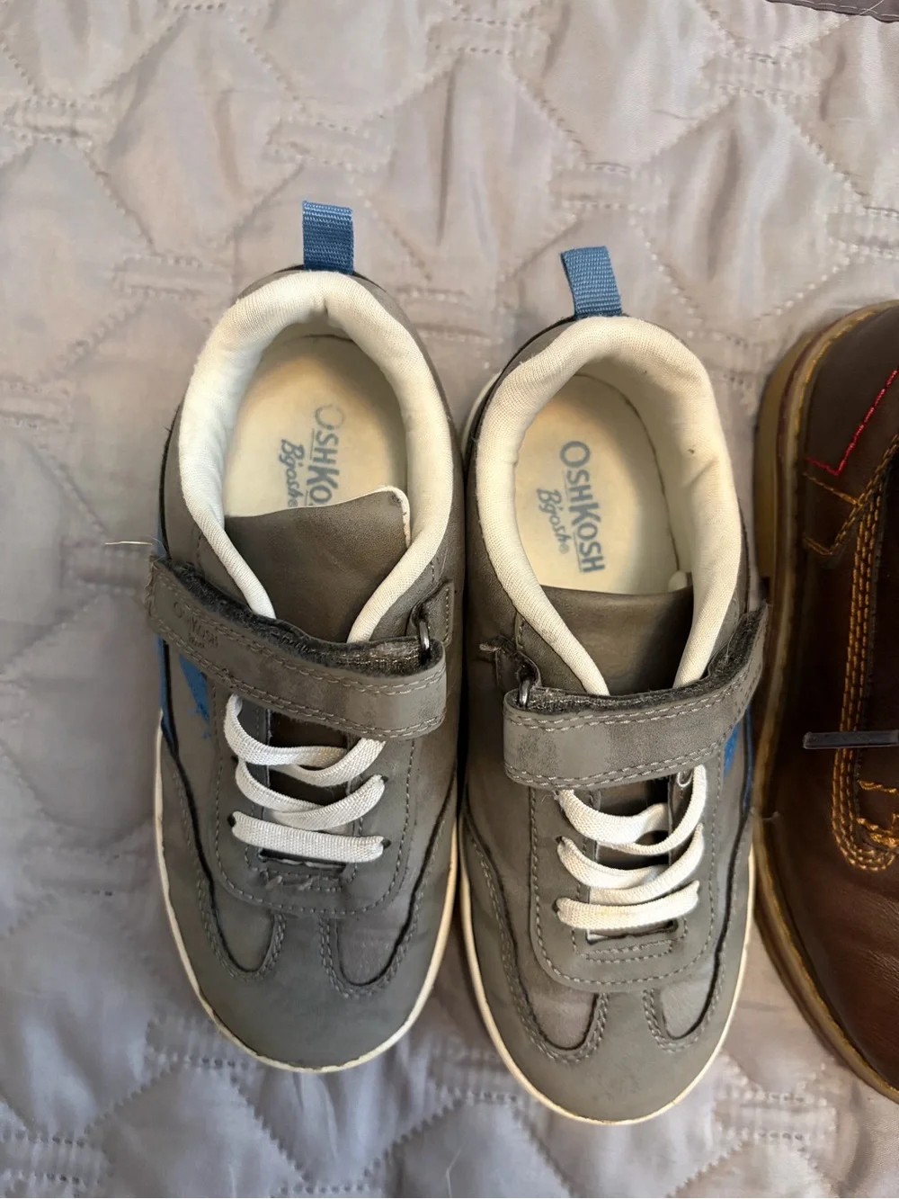 Kids Gray OshKosh B’gosh Casual Sneakers and Brown Leather Boots - Twin Pack